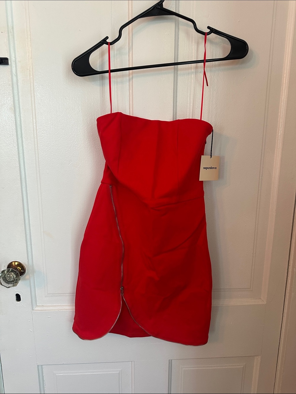 superdown Red Strapless Mini Dress with Side Zip Accent